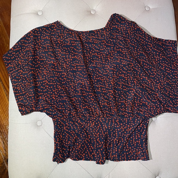 Forever 21 Navy Red polkadots Blouse top shirt - Picture 4 of 6